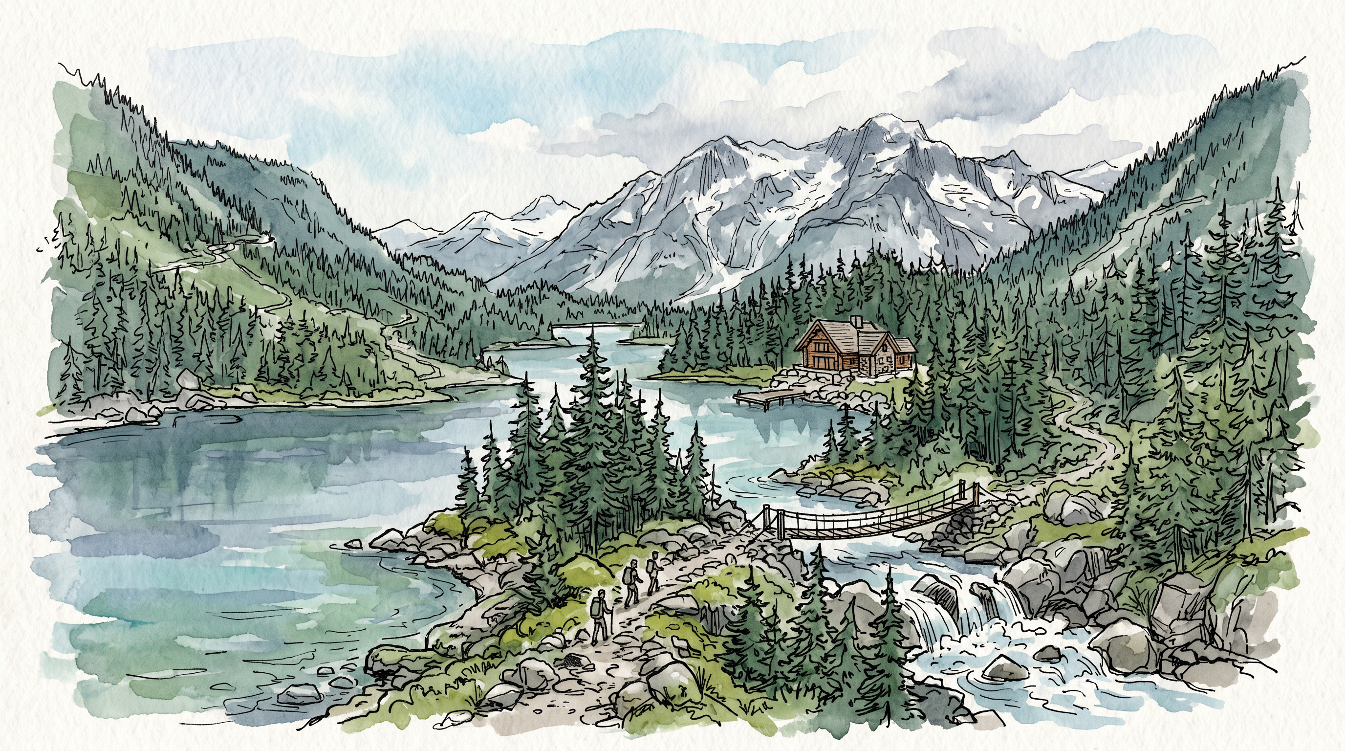 The Valley Stroll watercolor illustration