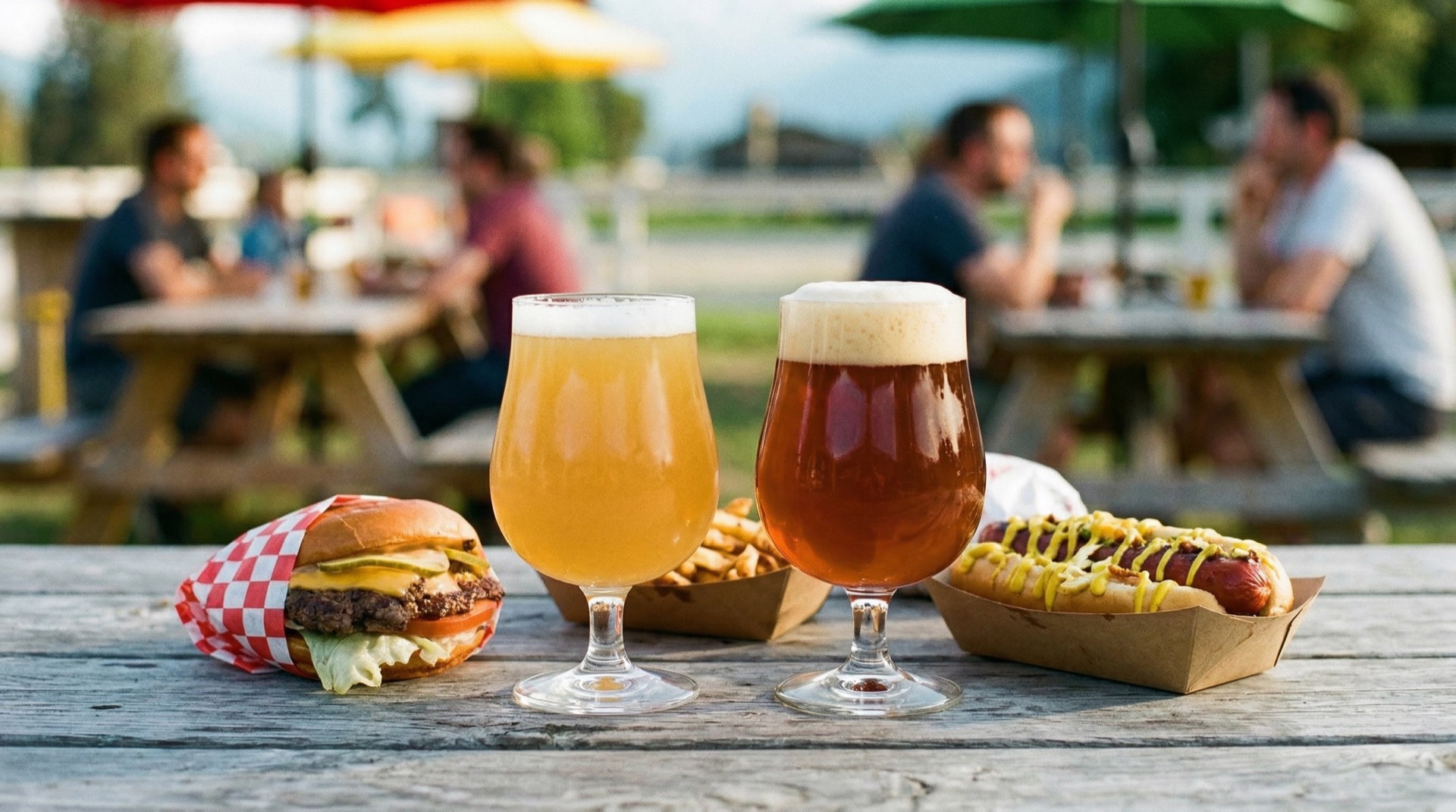 Craft beer and food on a farm brewery patio